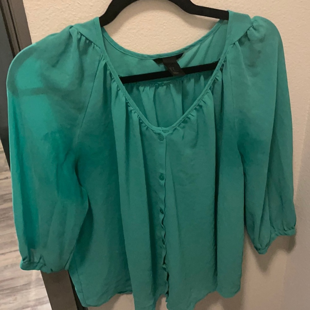 Sea foam green chiffon 3/4 sleeve blouse